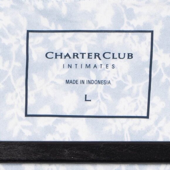 Charter Club Floral Nightshirt L Womens Blue White Button Up Long Sleeve Soft - Picture 5 of 6